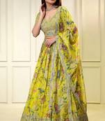 Digital Print Georgette sequin Work Lehenga Choli With Unstitched Blouse and Dupatta