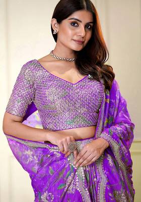 Digital Print Georgette sequin Work Lehenga Choli With Unstitched Blouse and Dupatta 4