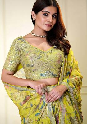 Digital Print Georgette sequin Work Lehenga Choli With Unstitched Blouse and Dupatta 4