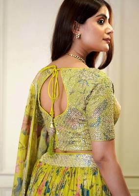Digital Print Georgette sequin Work Lehenga Choli With Unstitched Blouse and Dupatta 5