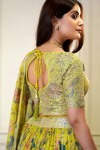 Digital Print Georgette sequin Work Lehenga Choli With Unstitched Blouse and Dupatta