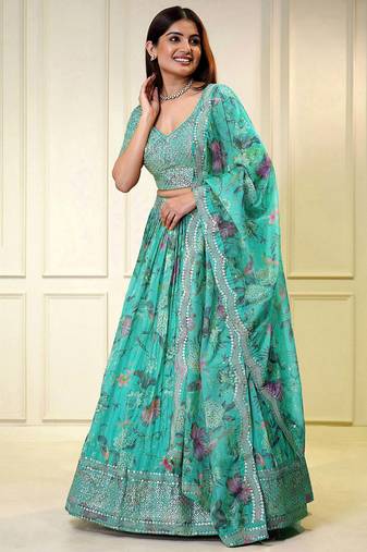Digital Print Georgette sequin Work Lehenga Choli With Unstitched Blouse and Dupatta