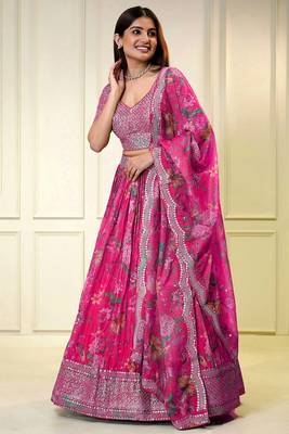 Digital Print Georgette sequin Work Lehenga Choli With Unstitched Blouse and Dupatta 1