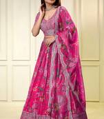 Digital Print Georgette sequin Work Lehenga Choli With Unstitched Blouse and Dupatta
