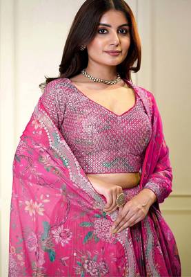 Digital Print Georgette sequin Work Lehenga Choli With Unstitched Blouse and Dupatta 3