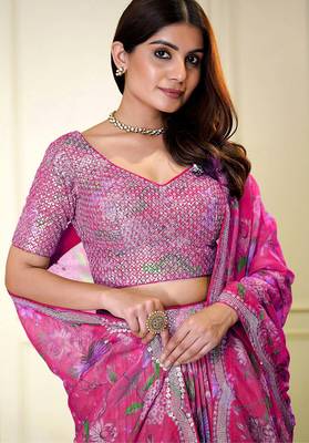 Digital Print Georgette sequin Work Lehenga Choli With Unstitched Blouse and Dupatta 4