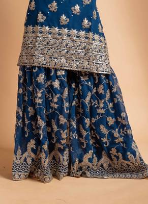 Blue faux georgette embroidered kurta with pant & dupatta 3