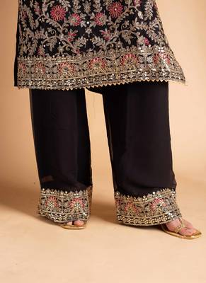 Black Georgette Kurta Pant Set with Dupatta 4
