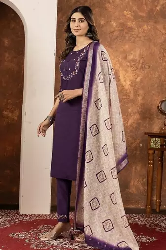 Wine colour with embrodiery work marin silk stitch for women