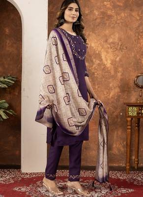Wine colour with embrodiery work marin silk stitch for women 3