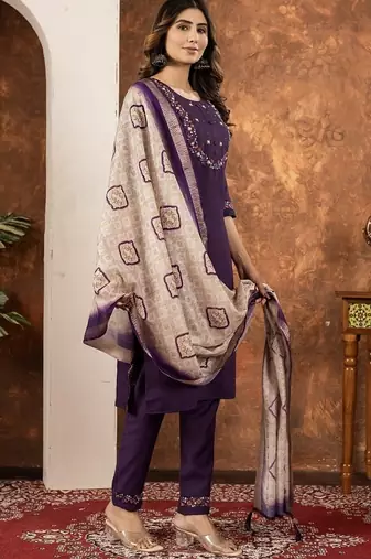 Wine colour with embrodiery work marin silk stitch for women