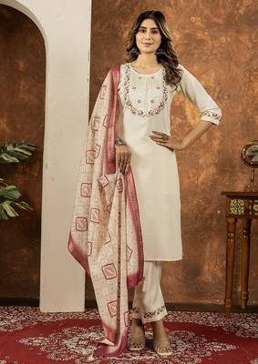 Off white colour with embrodiery work marin silk stitch for women 1