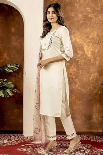 Off white colour with embrodiery work marin silk stitch for women