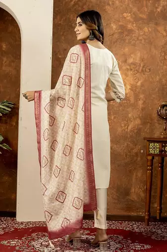 Off white colour with embrodiery work marin silk stitch for women