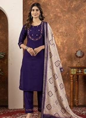 Purple colour with embrodiery work marin silk stitch for women 1