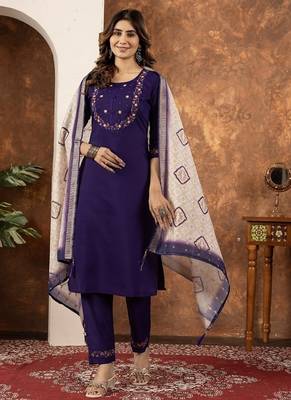 Purple colour with embrodiery work marin silk stitch for women 2