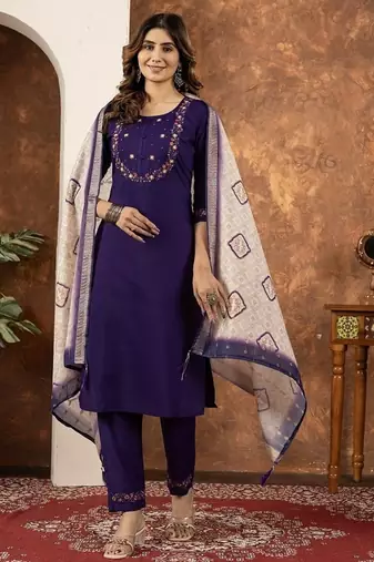 Purple colour with embrodiery work marin silk stitch for women