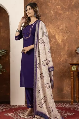 Purple colour with embrodiery work marin silk stitch for women