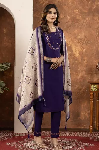 Purple colour with embrodiery work marin silk stitch for women
