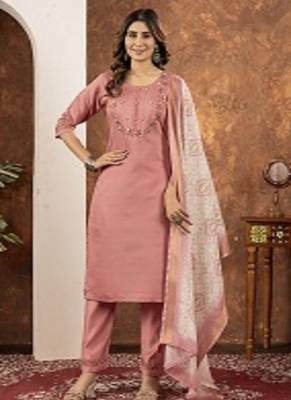 Peach colour with embrodiery work marin silk stitch for women 1
