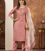 Peach colour with embrodiery work marin silk stitch for women