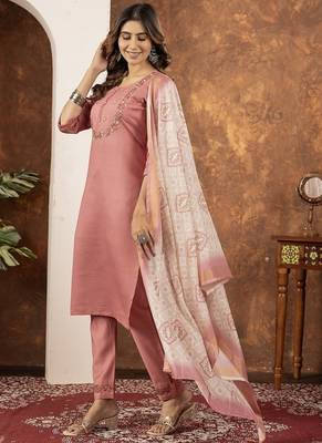 Peach colour with embrodiery work marin silk stitch for women 2