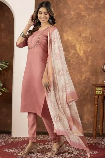 Peach colour with embrodiery work marin silk stitch for women