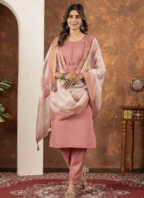 Peach colour with embrodiery work marin silk stitch for women 3