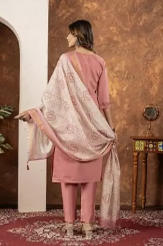 Peach colour with embrodiery work marin silk stitch for women
