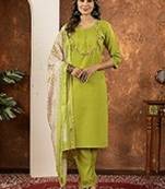Parrot green colour with embrodiery work marin silk stitch for women