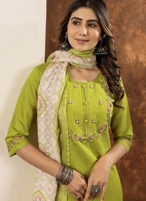 Parrot green colour with embrodiery work marin silk stitch for women 2