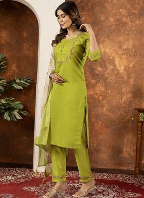 Parrot green colour with embrodiery work marin silk stitch for women 4