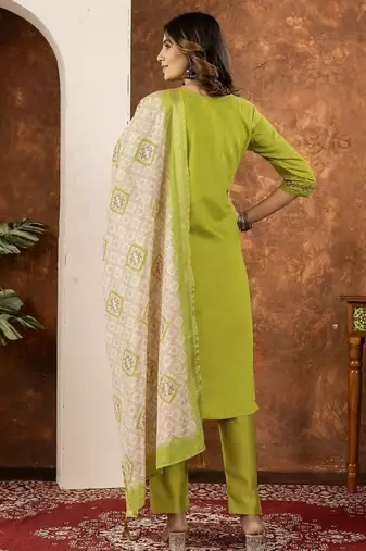 Parrot green colour with embrodiery work marin silk stitch for women