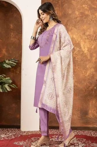 Lavender colour with embrodiery work marin silk stitch for women