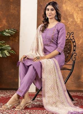 Lavender colour with embrodiery work marin silk stitch for women 3