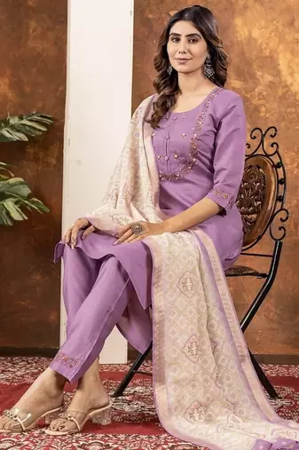 Lavender colour with embrodiery work marin silk stitch for women