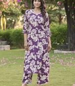 Floral Printed V-Neck Straight Kurta Set