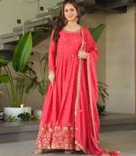 Gajri chinnon with embroidery zari sequins work gown