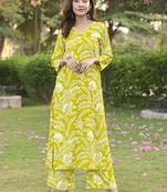 Floral Printed V-Neck Straight Kurta Set