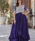 Blue georgette with embroidery beads sequins work fancy Skirt kurti