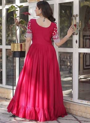 Pink georgette with embroidery beads sequins work fancy kurti & lehenga 3