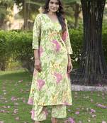 Floral Printed V-Neck Straight Kurta Set
