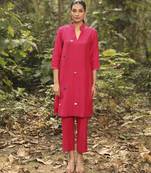 Fuchsia pink chanderi silk plain kurta with pant