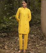Yellow chanderi silk embroidered kurta and pant