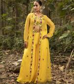 Yellow chanderi silk embroidered sharara set