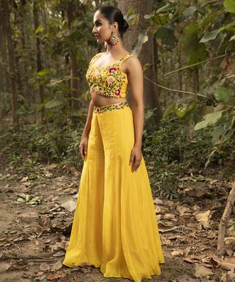 Yellow chanderi silk embroidered sharara set 2