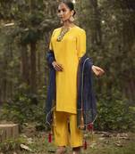 Yellow chanderi silk plain kurta set