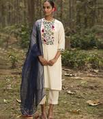 Ivory chanderi silk hand embroidered kurta set