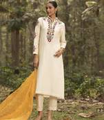 Ivory chanderi silk floral hand embroidered kurta set