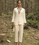 Ivory chanderi silk plain cord-set